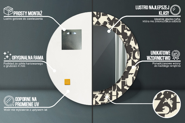 Kulaté dekorační zrcadlo Abstraktní typografie