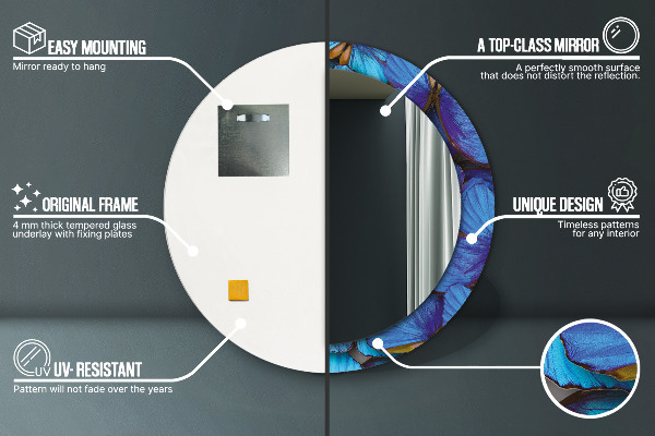 Kulaté dekorační zrcadlo Modrý a zelený motýl