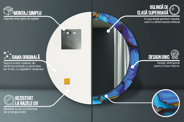 Kulaté dekorační zrcadlo Modrý a zelený motýl