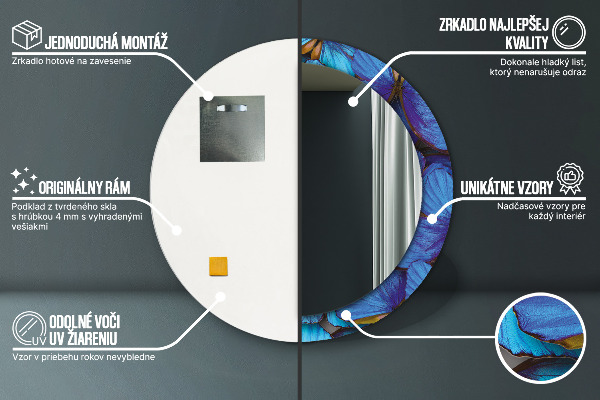 Kulaté dekorační zrcadlo Modrý a zelený motýl