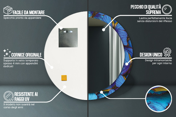 Kulaté dekorační zrcadlo Modrý a zelený motýl