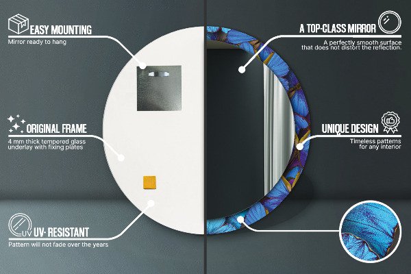 Kulaté dekorační zrcadlo Modrý a zelený motýl