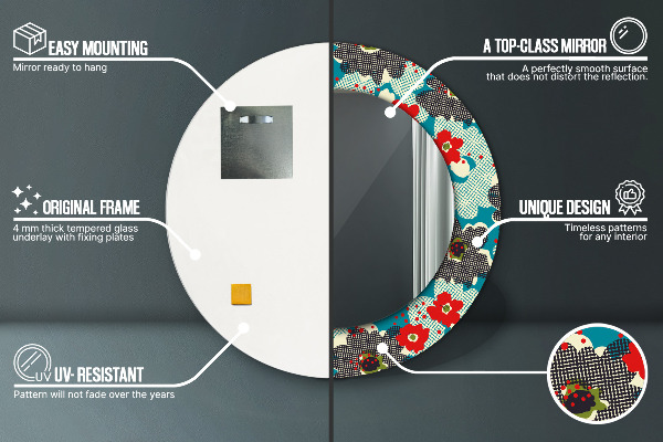 Kulaté zrcadlo s potiskem Retro květiny vzorec