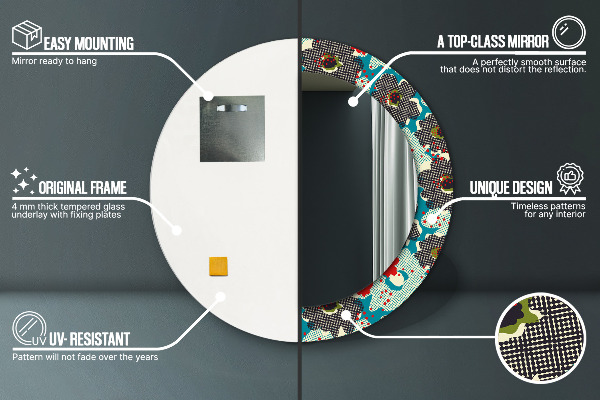 Kulaté zrcadlo s potiskem Retro květiny vzorec