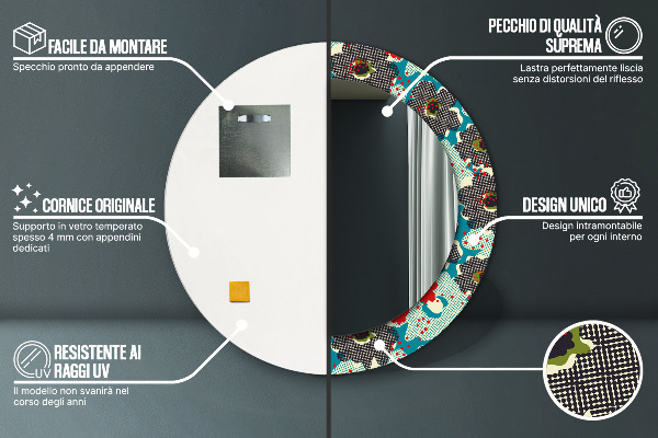 Kulaté zrcadlo s potiskem Retro květiny vzorec