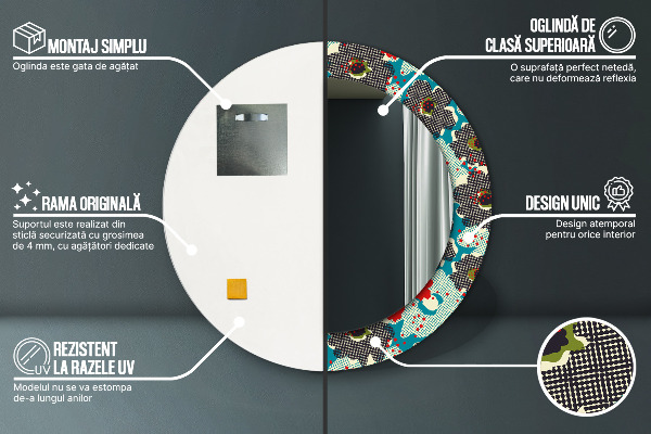 Kulaté zrcadlo s potiskem Retro květiny vzorec