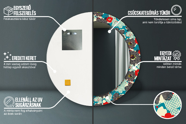 Kulaté zrcadlo s potiskem Retro květiny vzorec