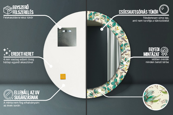 Kulaté zrcadlo s potiskem Květiny a ptáci