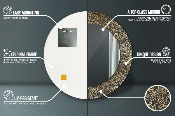 Kulaté zrcadlo rám s potiskem Zlaté ozdoby
