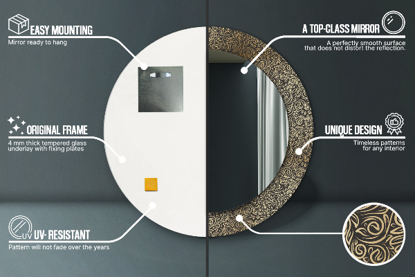 Kulaté zrcadlo rám s potiskem Zlaté ozdoby