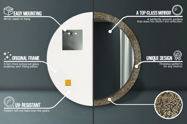 Kulaté zrcadlo rám s potiskem Zlaté ozdoby