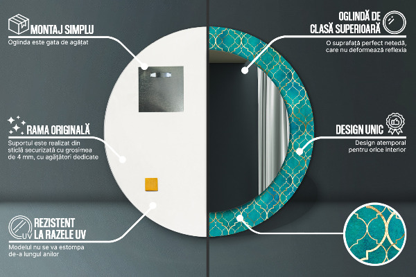 Kulaté dekorační zrcadlo na zeď Zelená a zlaté složení