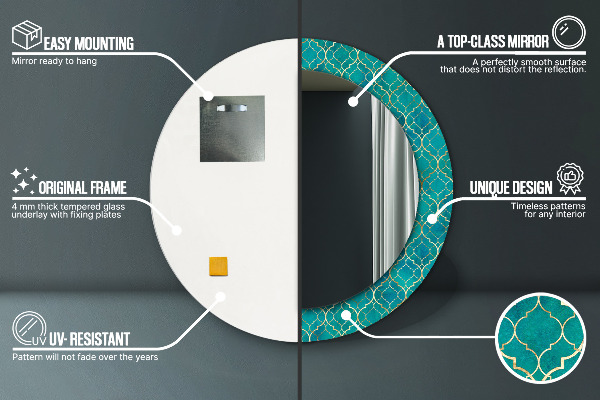 Kulaté dekorační zrcadlo na zeď Zelená a zlaté složení