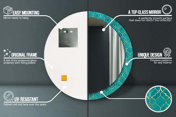Kulaté dekorační zrcadlo na zeď Zelená a zlaté složení