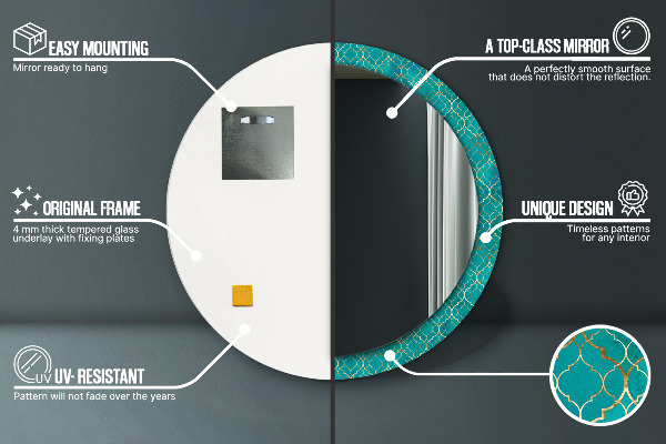 Kulaté dekorační zrcadlo na zeď Zelená a zlaté složení