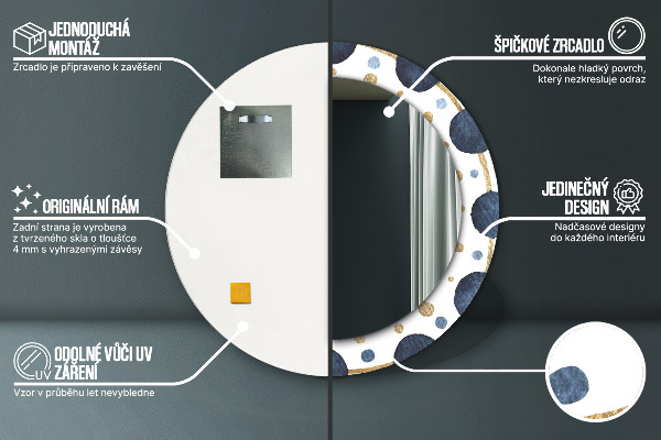 Kulaté zrcadlo rám s potiskem Měsíční mandala