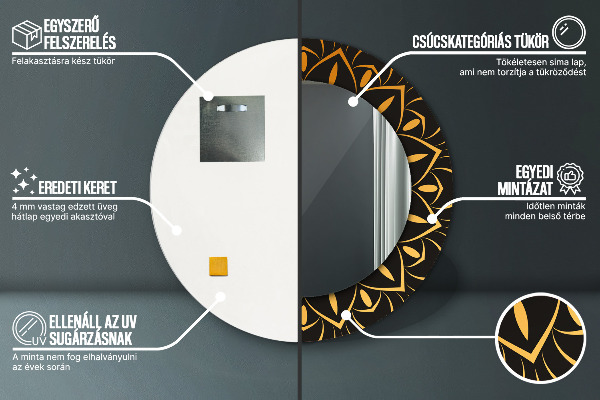 Kulaté dekorační zrcadlo Golden Mandala