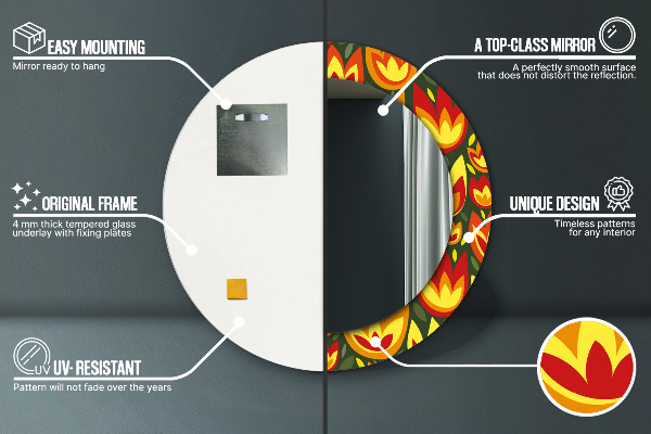 Kulaté dekorační zrcadlo na zeď Retro tulipány