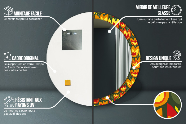 Kulaté dekorační zrcadlo na zeď Retro tulipány