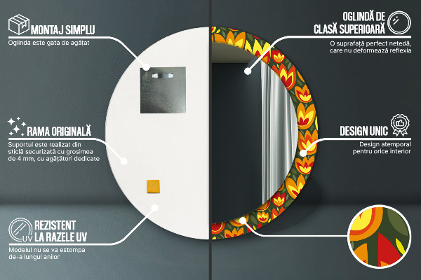 Kulaté dekorační zrcadlo na zeď Retro tulipány