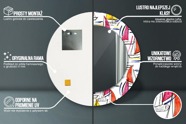 Kulaté dekorační zrcadlo Loď na jezeře