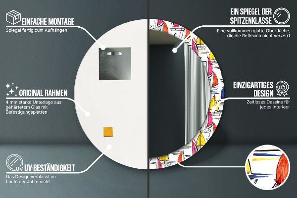 Kulaté dekorační zrcadlo Loď na jezeře