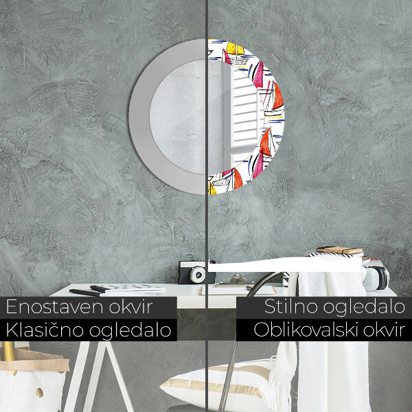 Kulaté dekorační zrcadlo Loď na jezeře