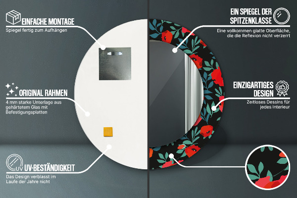 Kulaté dekorační zrcadlo Červené semeno máku