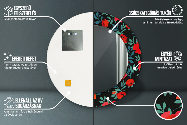 Kulaté dekorační zrcadlo Červené semeno máku