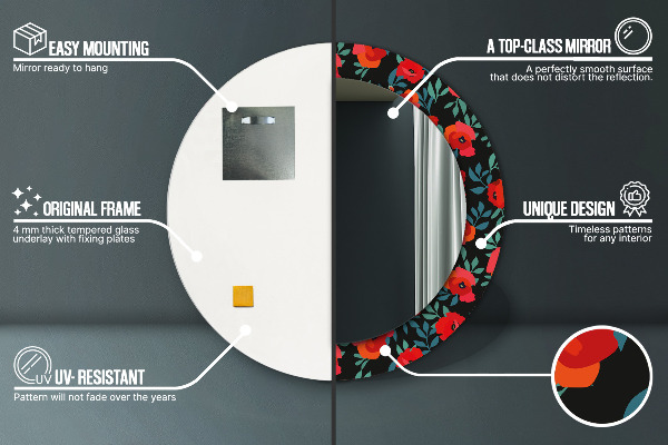 Kulaté dekorační zrcadlo Červené semeno máku