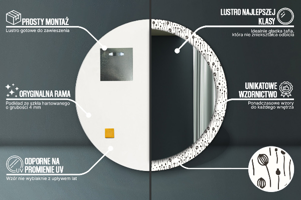 Kulaté dekorační zrcadlo na zeď Květinová kresba