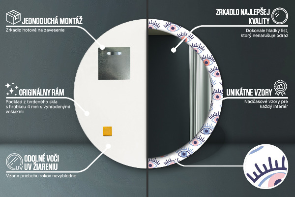 Kulaté zrcadlo rám s potiskem Styl moderních očí