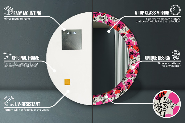 Kulaté zrcadlo rám s potiskem Růžové máky