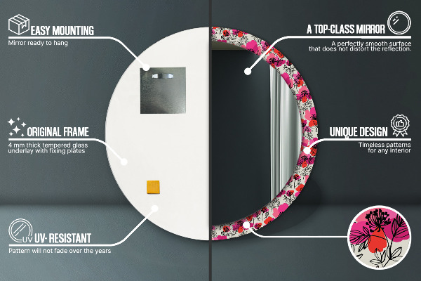 Kulaté zrcadlo rám s potiskem Růžové máky