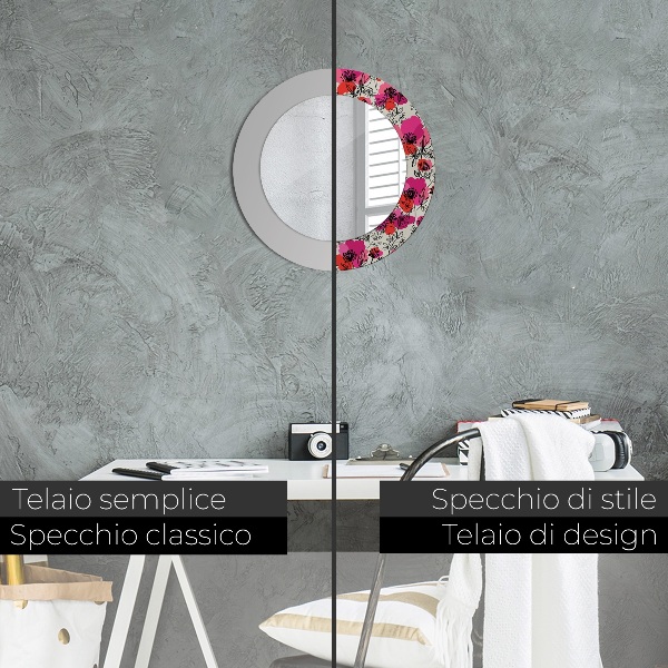 Kulaté zrcadlo rám s potiskem Růžové máky