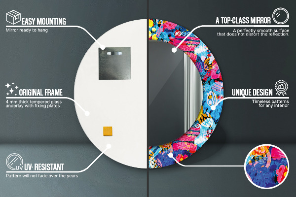 Kulaté zrcadlo rám s potiskem Barevné čmáraní