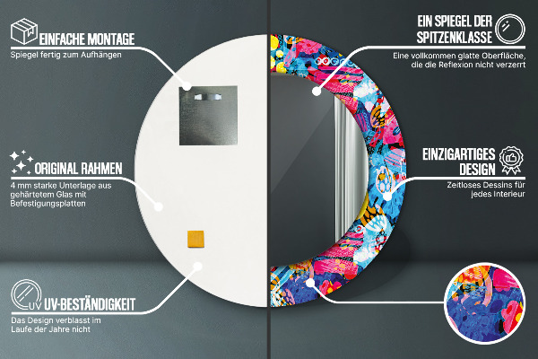 Kulaté zrcadlo rám s potiskem Barevné čmáraní