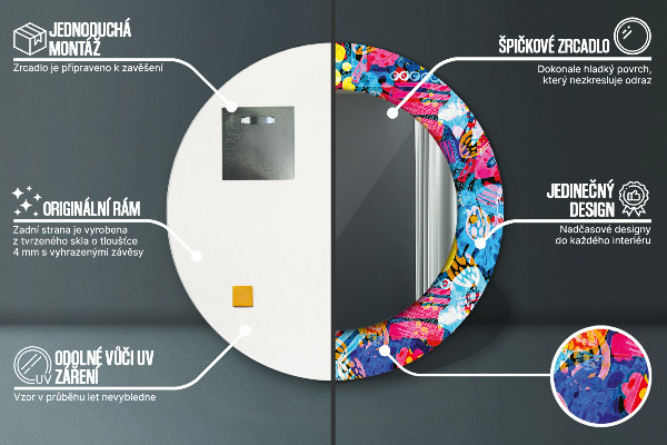 Kulaté zrcadlo rám s potiskem Barevné čmáraní