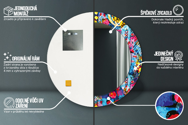 Kulaté zrcadlo rám s potiskem Barevné čmáraní