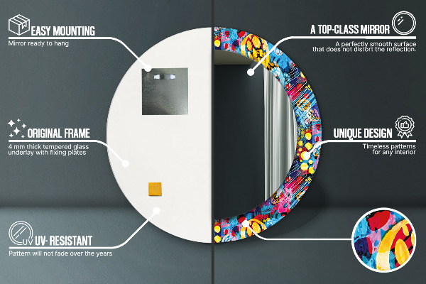 Kulaté zrcadlo rám s potiskem Barevné čmáraní