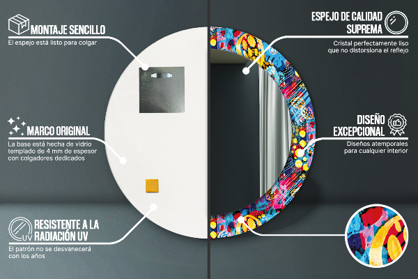 Kulaté zrcadlo rám s potiskem Barevné čmáraní