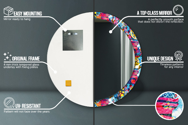 Kulaté zrcadlo rám s potiskem Barevné čmáraní