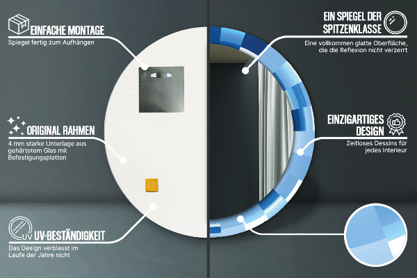 Kulaté zrcadlo rám s potiskem Modrý abstrakt