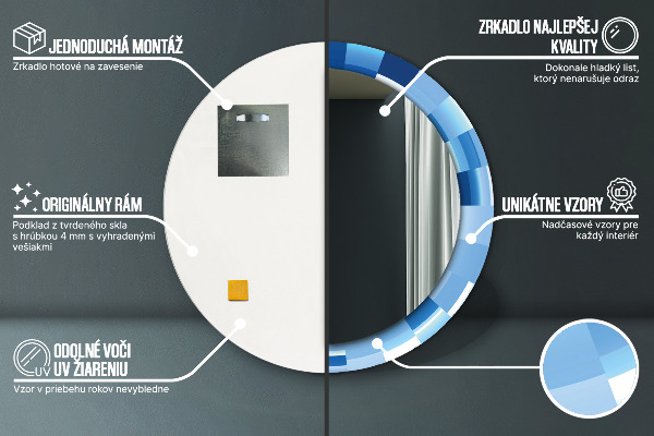 Kulaté zrcadlo rám s potiskem Modrý abstrakt