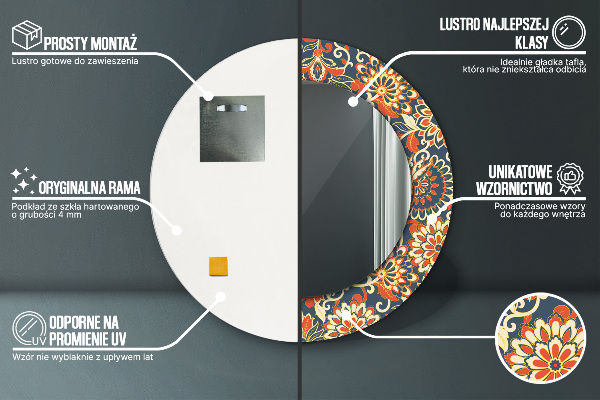 Kulaté zrcadlo rám s potiskem Ilustrace květu