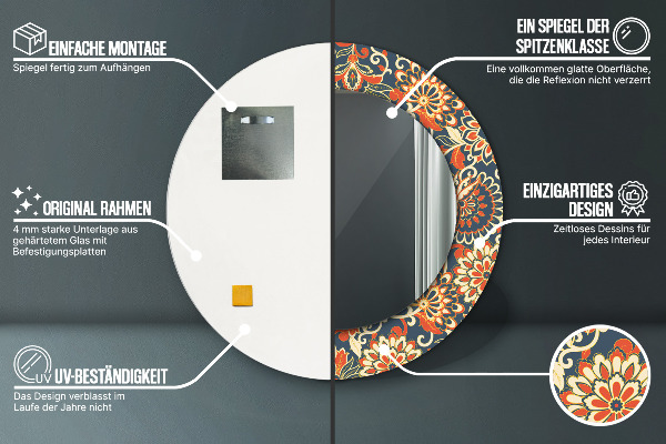 Kulaté zrcadlo rám s potiskem Ilustrace květu