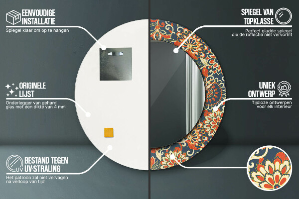 Kulaté zrcadlo rám s potiskem Ilustrace květu