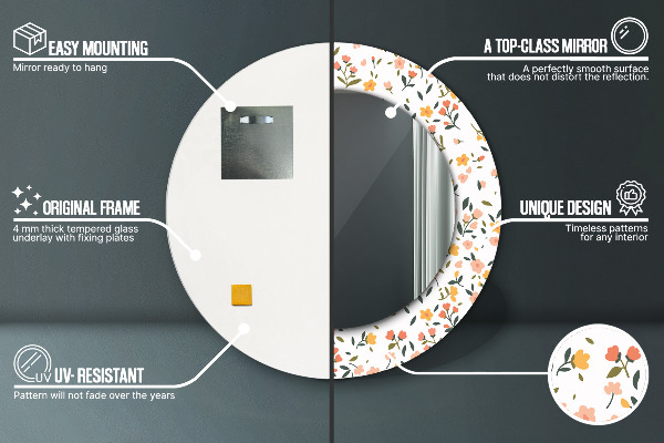 Kulaté zrcadlo rám s potiskem Malé sladké květy