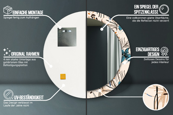 Kulaté zrcadlo s potiskem Květiny se vzorem džungle