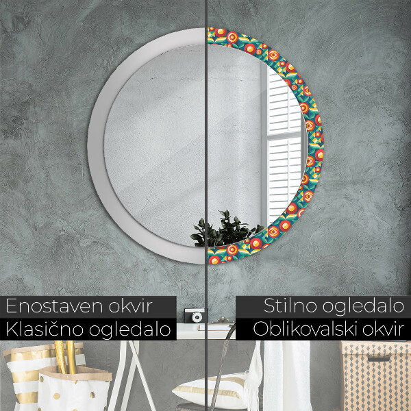 Kulaté zrcadlo s potiskem Geometrické ovoce a listy